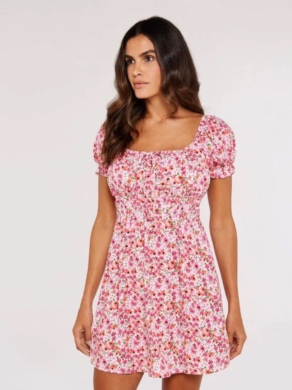 Women's Pink Ditsy Floral Milkmaid Mini Dress Size 10